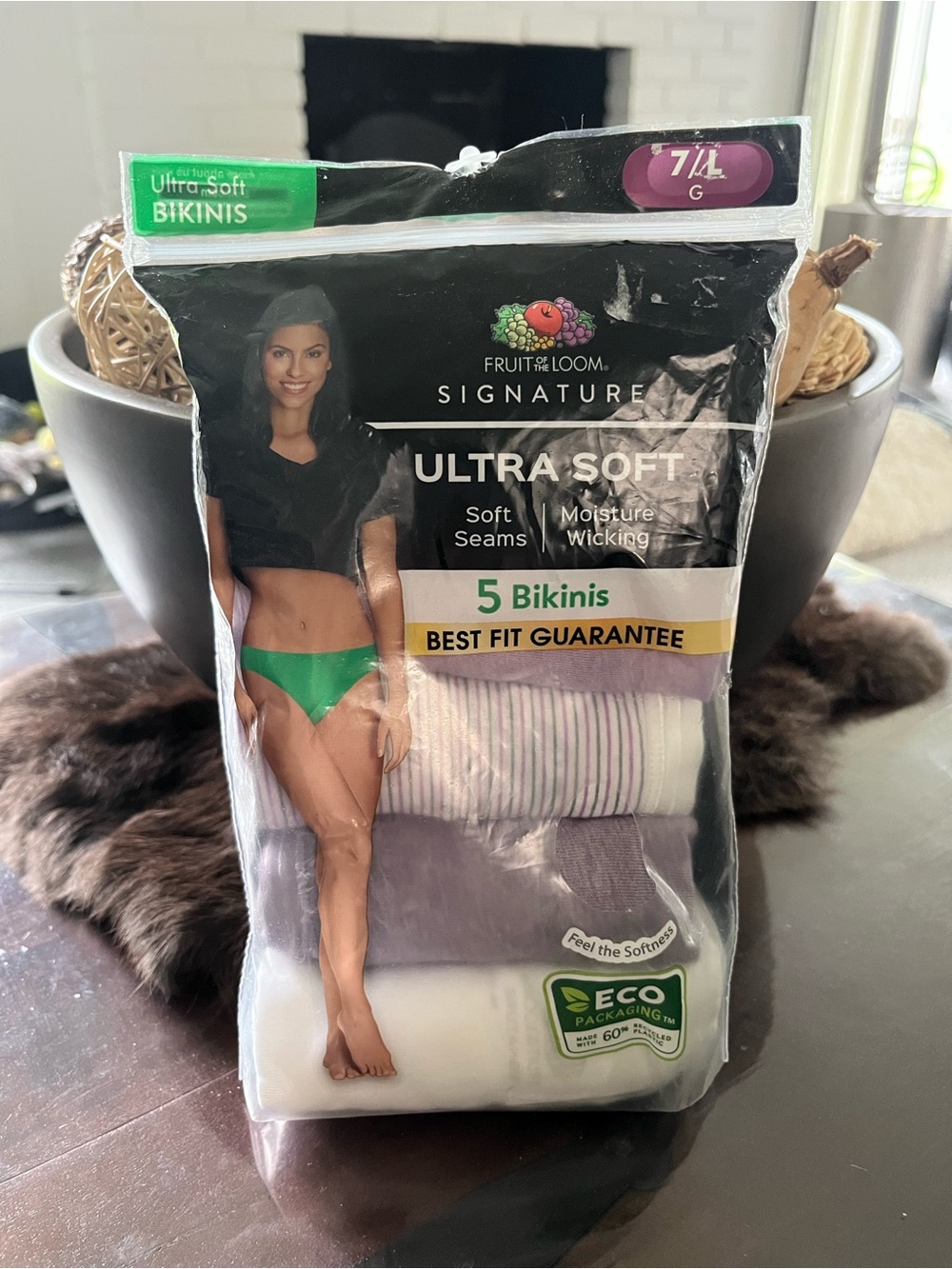 Fruit of the Loom Ultra Soft 5-Pack Bikinis - Grey, Light Purple, White…size 7 L